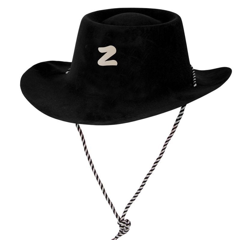 Lisinya193 Siyah Renk Plastik Üzeri Kadife Kaplama Çocuk Zorro Şapkası Bağcıklı