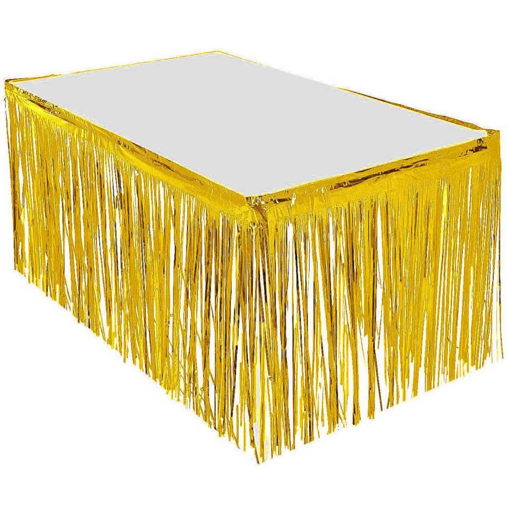 Lisinya193 Püsküllü Işıltılı Metalize Altın Renk Masa Eteği 75 cm x 4 m