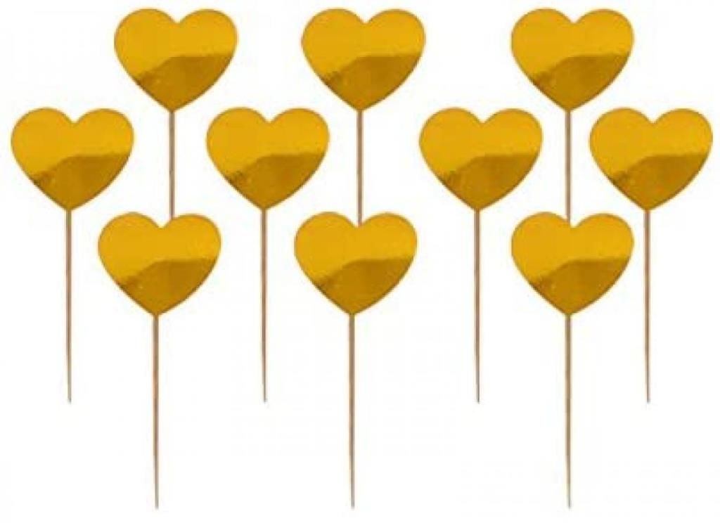 Lisinya193 Altın Renk Kalp Şekilli Kürdan Süs 15 Adet