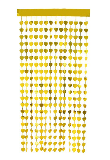 Lisinya193 Altın Renk Kalp Şekilli Metalize Saçaklı Arka Fon Perde Dekorasyon