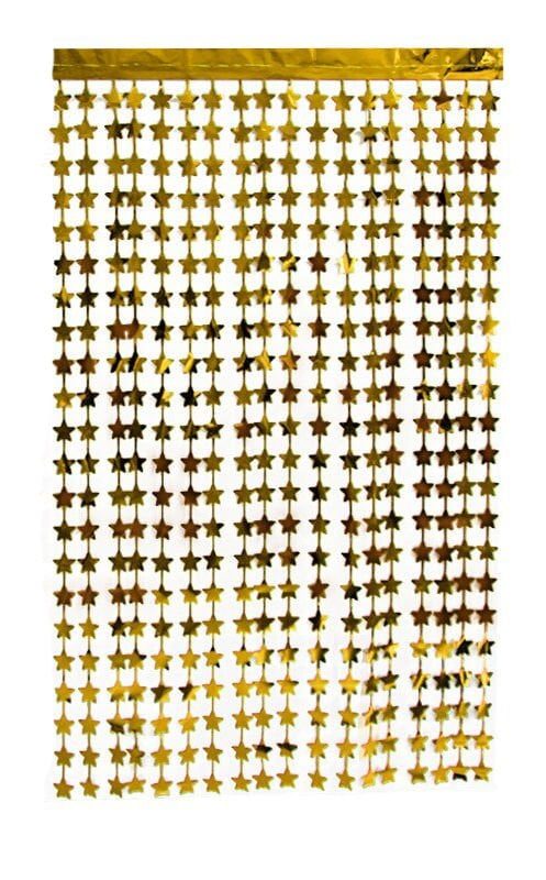 Lisinya193 Altın Renk Yıldız Şekilli Metalize Saçaklı Arka Fon Perde Dekorasyon