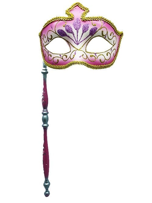 Lisinya193 Venedik Masquerade Sopalı Maske Pembe Renk 17x35 cm