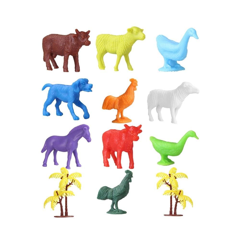 Lisinya193 676 Toy Play 12 Parça Renkli Mini Çiftlik Hayvanları Figür Seti 4-6 cm