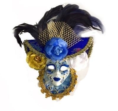 Lisinya193 Güllü Dekoratif Seramik Maske Mavi Renk