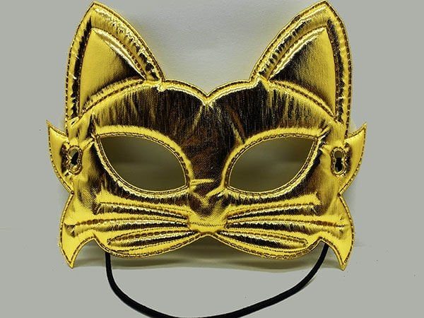 Lisinya193 Altın Renk Kumaş Malzemeden İmal Kedi Maskesi 19x15 cm