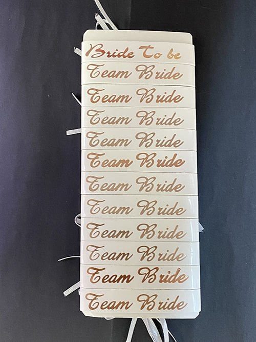 Lisinya193 Bride To Be Bileklik - Team Bride Bileklik - Beyaz Üzeri Metalize Rose Yazılı 12 Adet