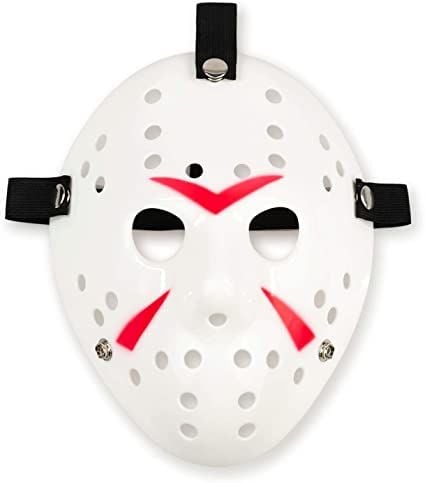 Lisinya193 Beyaz Renk Kırmızı Çizgili Tam Yüz Hokey Jason Maskesi Hannibal Maskesi