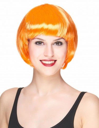 Lisinya193 Neon Turuncu Renk Açık Turuncu Küt Parti Peruğu Kısa Takma Saç
