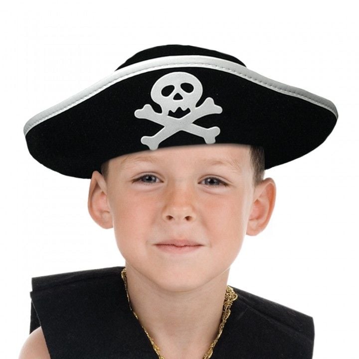 Lisinya193 Gümüş Şeritli Çocuk Boy Yayvan Korsan Şapkası