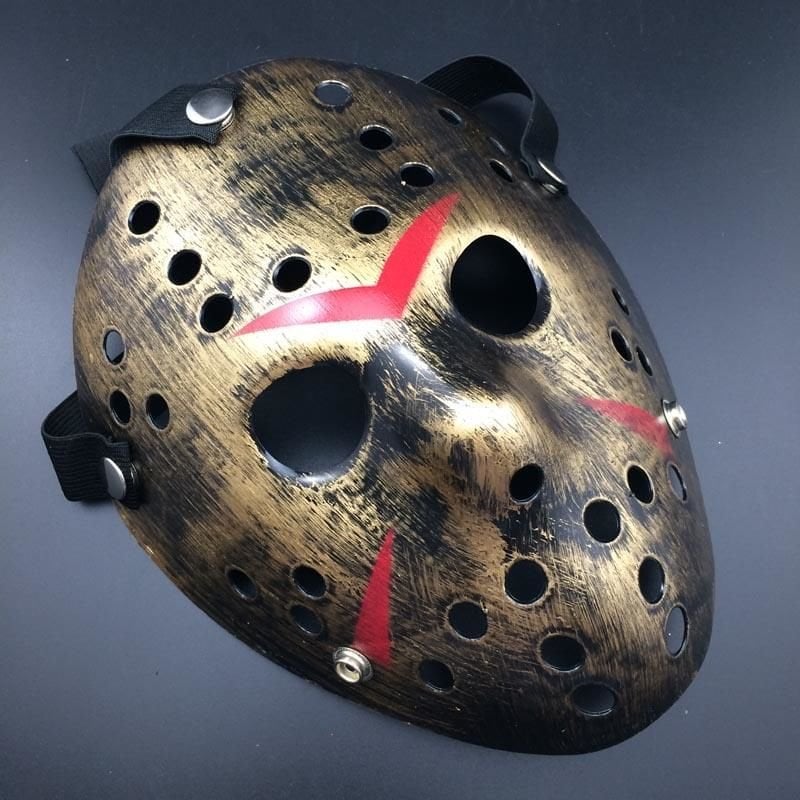 Lisinya193 Bakır Renk Kırmızı Çizgili Tam Yüz Hokey Jason Maskesi Hannibal Maskesi