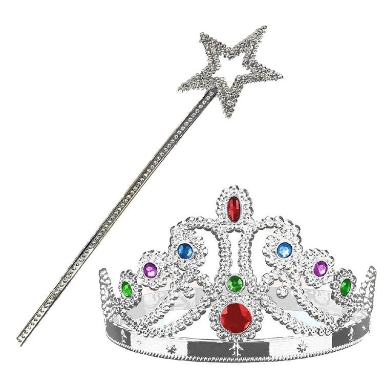 Lisinya193 Gümüş Renk Metalize Prenses Tacı  Metalize Prenses Yıldız Asası