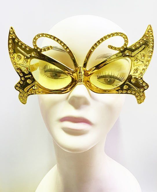 Lisinya193 Metalize Kelebek Şekilli Parlak Parti Gözlüğü Altın Renk 15x9 cm