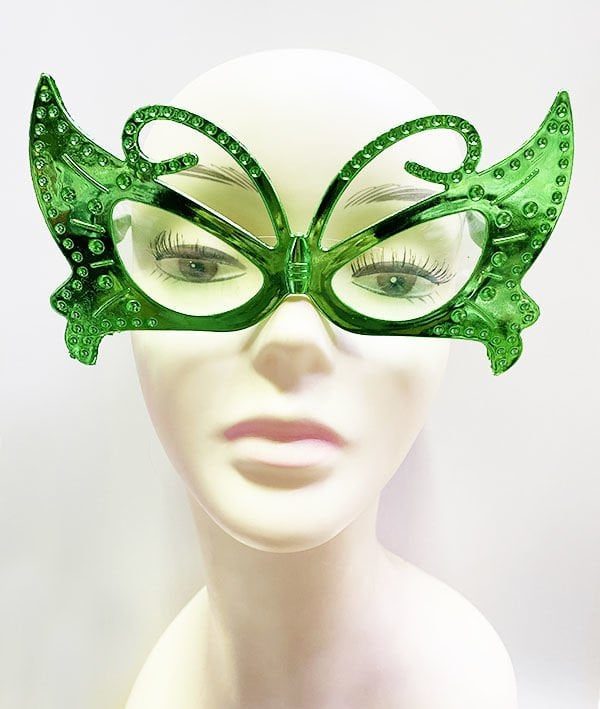Lisinya193 Metalize Kelebek Şekilli Parlak Parti Gözlüğü Yeşil Renk 15x9 cm