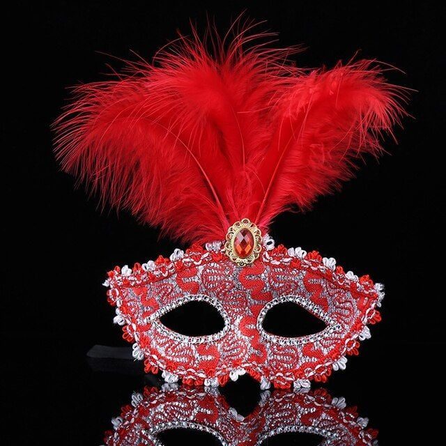 Lisinya193 Kırmızı Dantel İşlemeli Balo Maskesi Parti Maskesi 16x22 cm