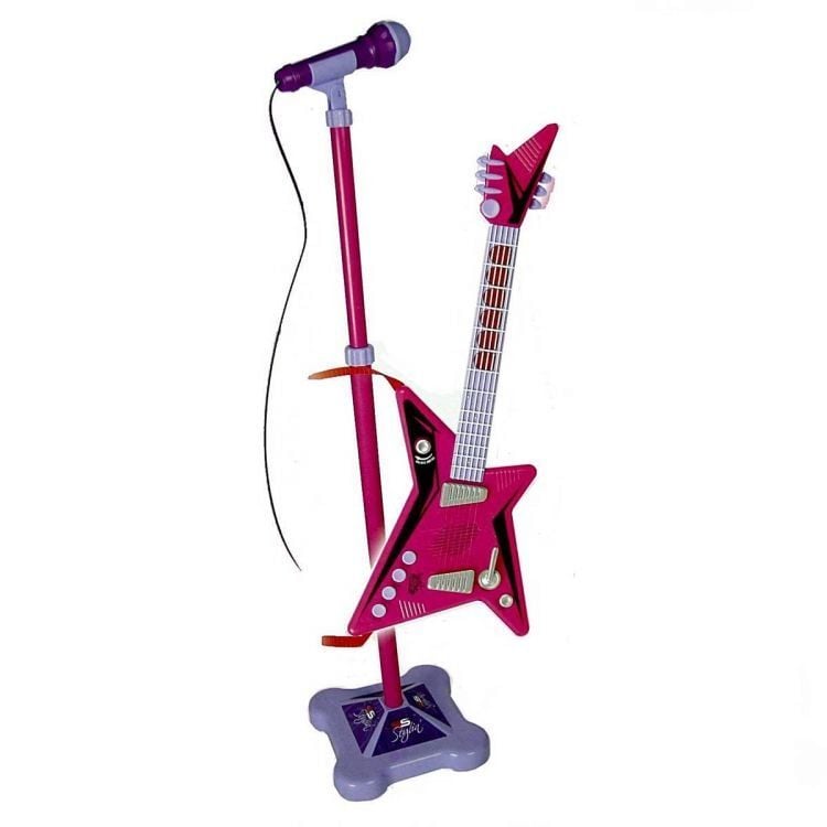 Lisinya193 Karaoke Ayaklı Mikrofonlu Pembe Gitar