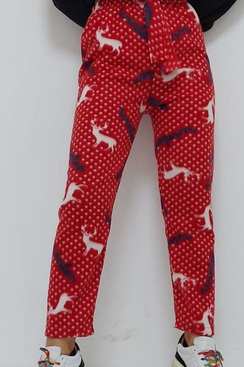 Lisinya944 Geyik Desenli Pijama Altı Kırmızı
