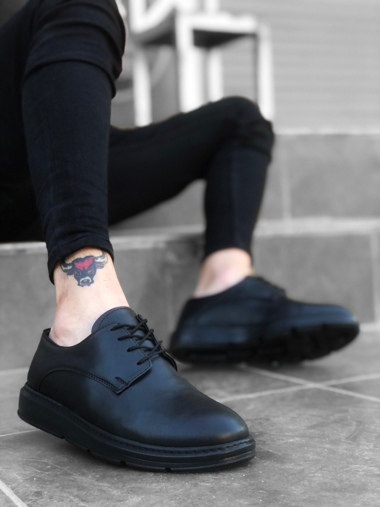 Lisinya946 Bağcıklı Klasik Siyah Yüksek Siyah Taban Casual Erkek Ayakkabı