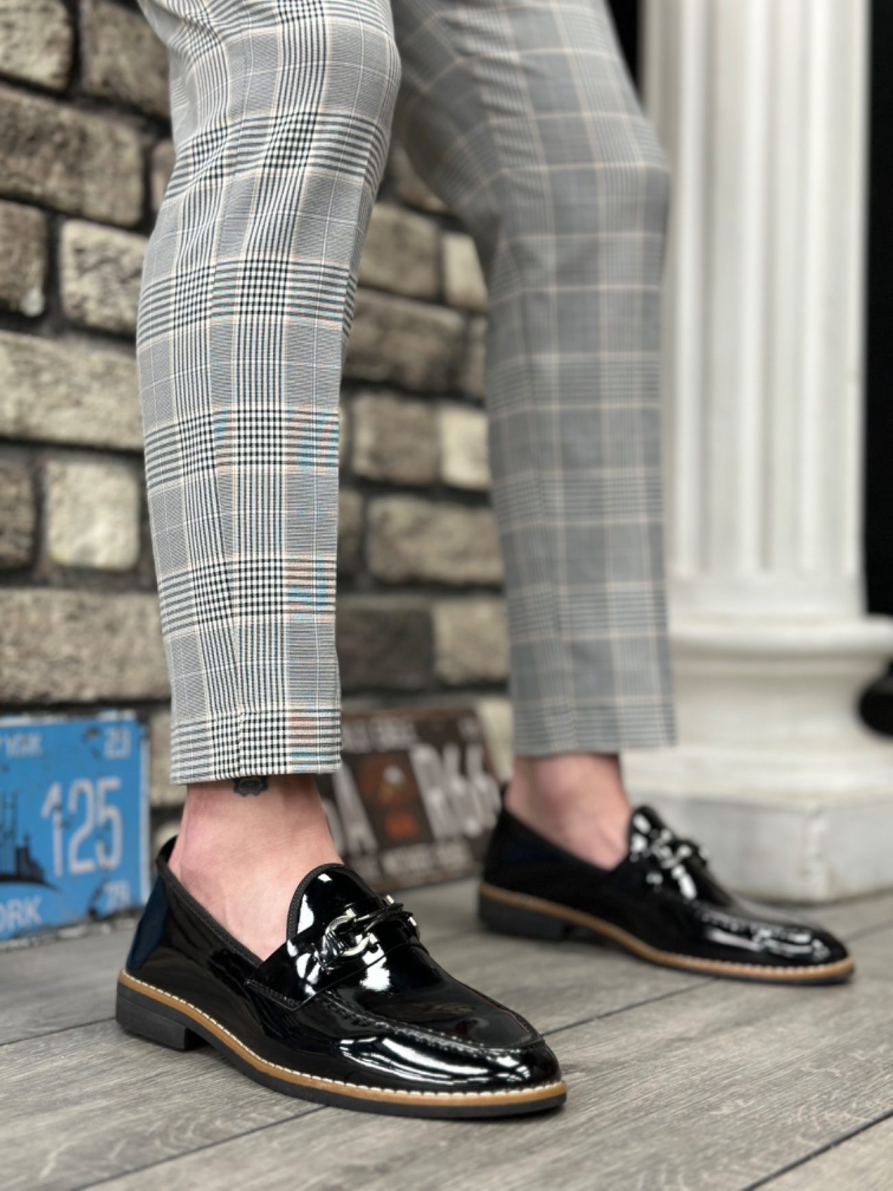 Lisinya946 Rugan Püsküllü Corcik Siyah Çengel Tokalı Klasik Erkek Ayakkabısı