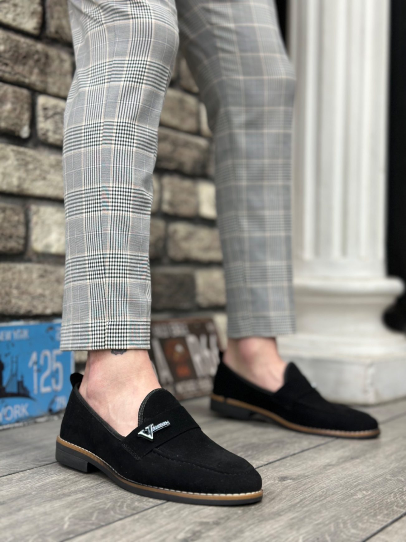 Lisinya946 Süet Püsküllü Corcik Siyah V Fashıon Tokalı Klasik Erkek Ayakkabısı