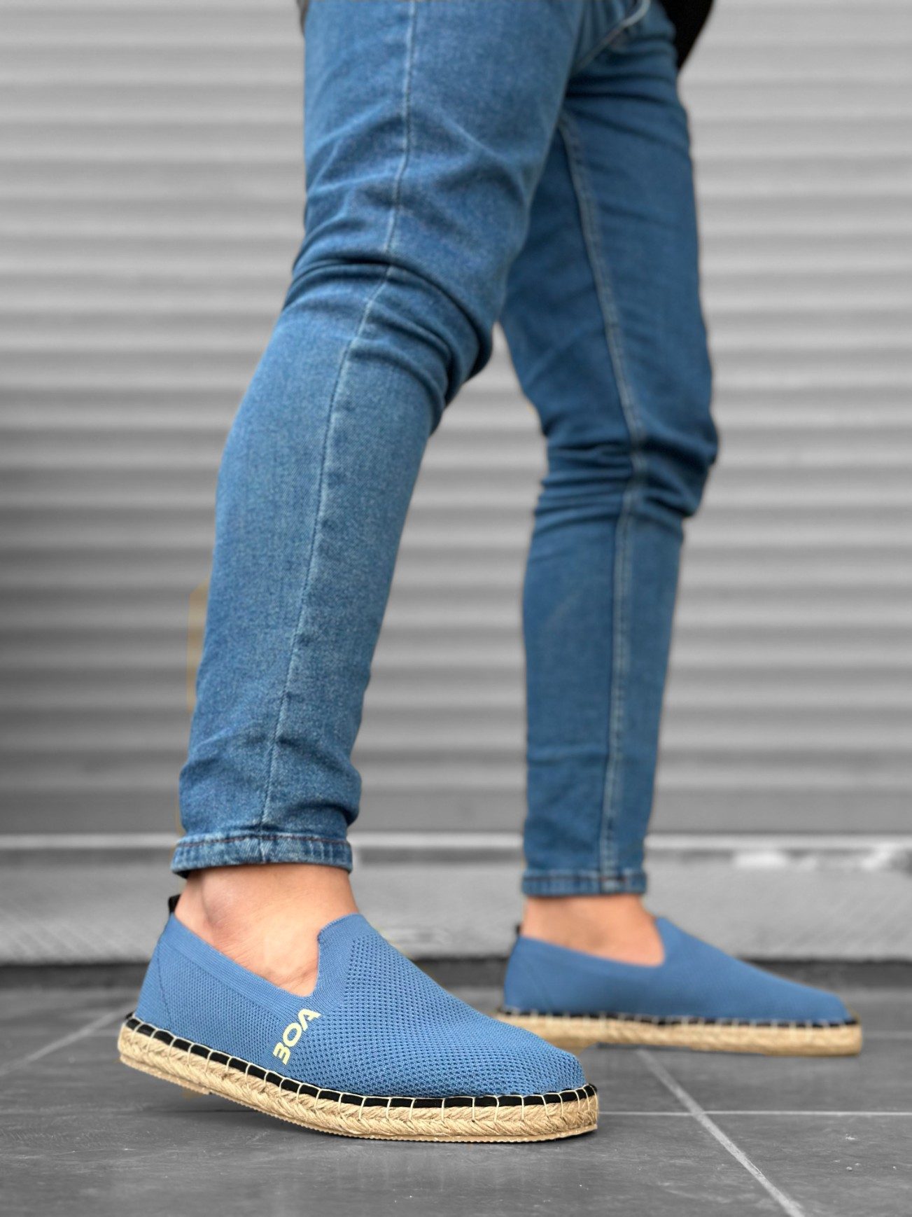 Lisinya946  Rahat Düz Taban Espadril Örme Triko Kot Mavi Günlük Erkek Ayakkabı