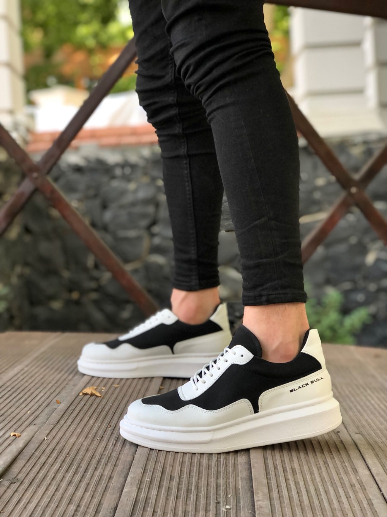 Lisinya946  Yüksek Taban Beyaz Siyah Bağcıklı Erkek Ayakkabı
