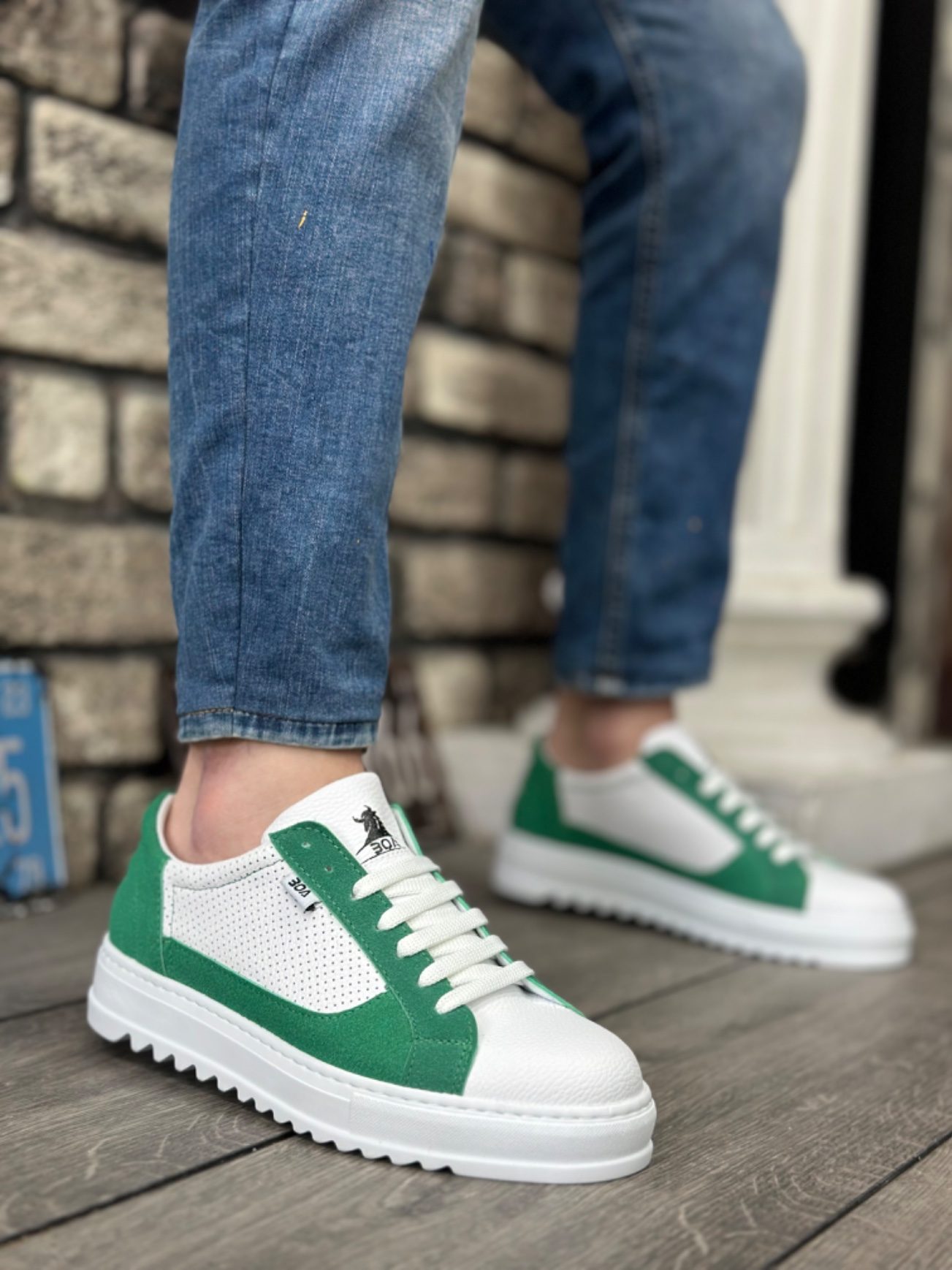 Lisinya946  Kalın Tırtık Yüksek Taban Beyaz Yeşil Bağcıklı Spor Erkek Ayakkabı