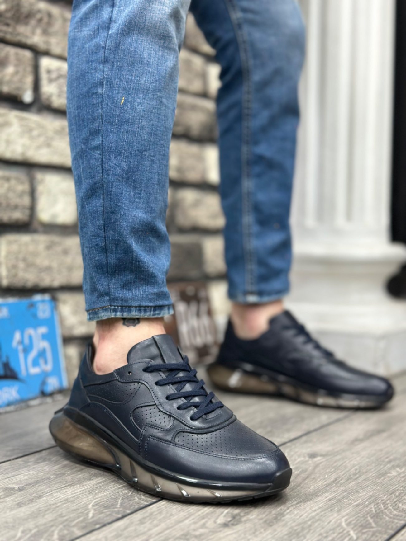Lisinya946 İçi Dışı Hakiki Deri Rahat Taban Lacivert Sneakers Casual Erkek Ayakkabı