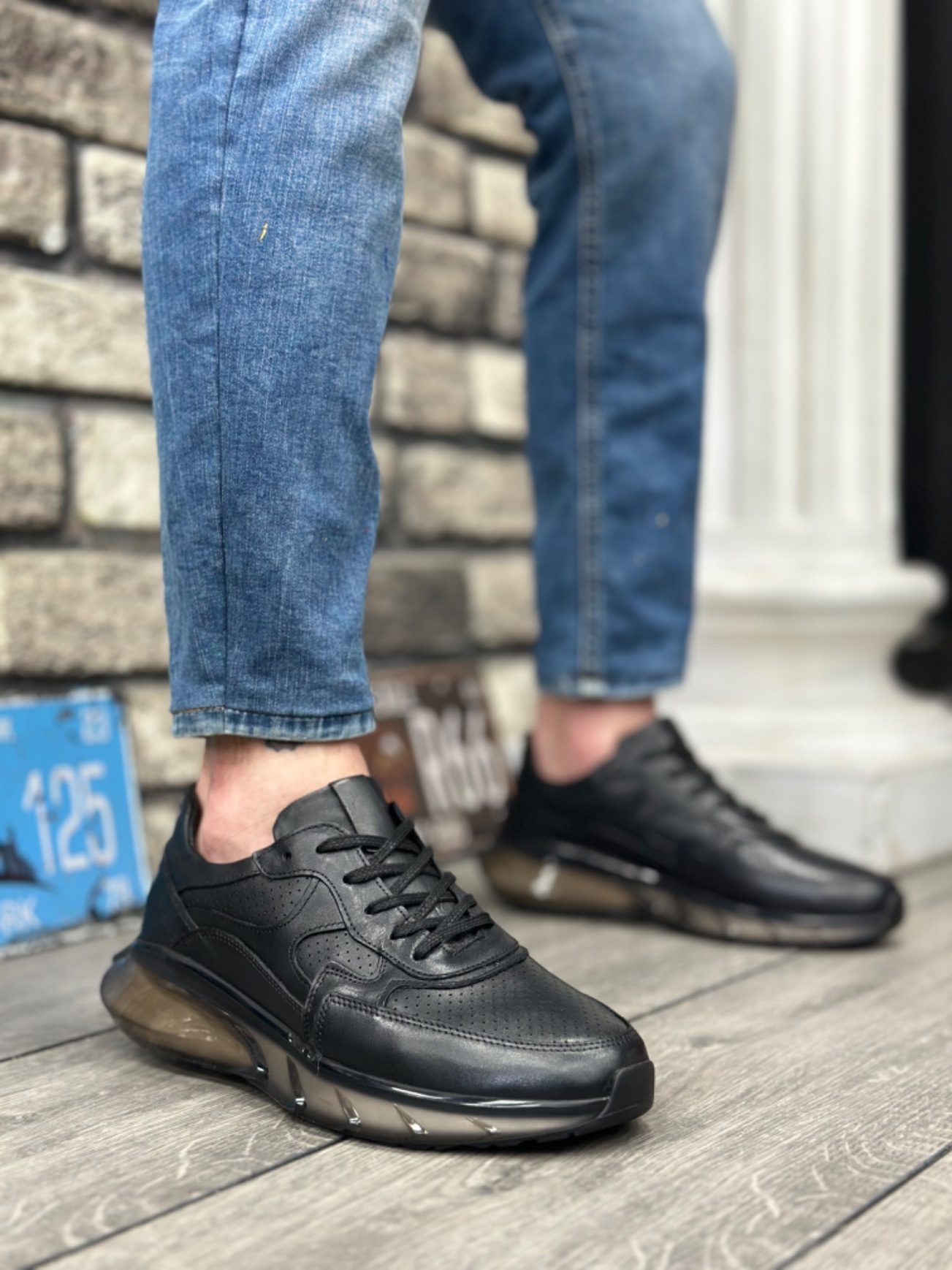 Lisinya946 İçi Dışı Hakiki Deri Rahat Taban Siyah Sneakers Casual Erkek Ayakkabı