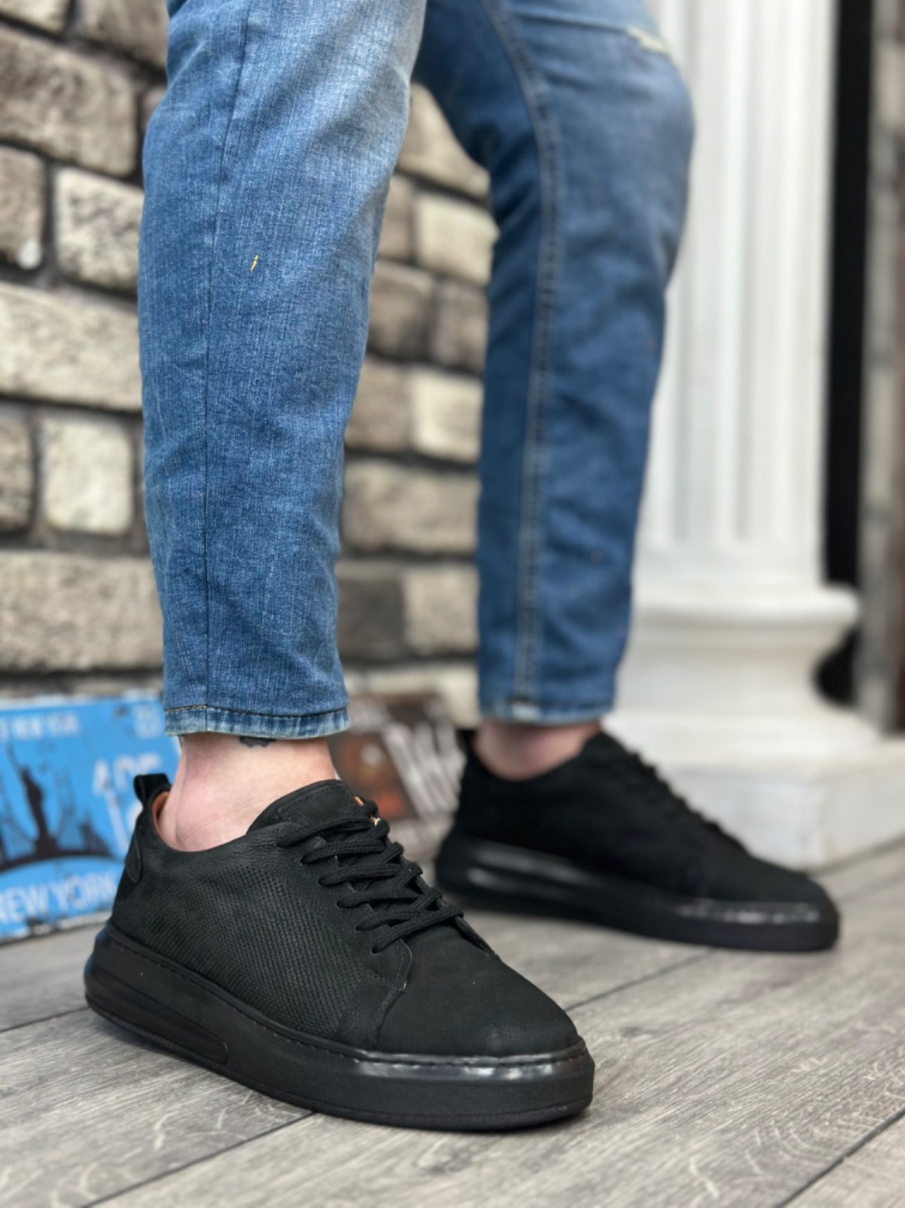 Lisinya946 İçi Dışı Hakiki Nubuk Deri Siyah Tabanlı Bağcıklı Casual Erkek Ayakkabı
