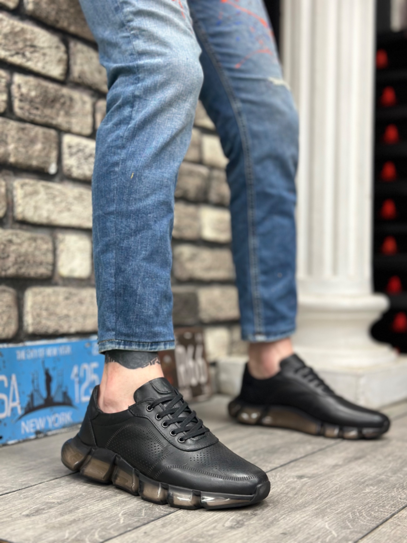 Lisinya946 İçi Dışı Hakiki Deri Rahat Taban Siyah Sneakers Casual Erkek Ayakkabı