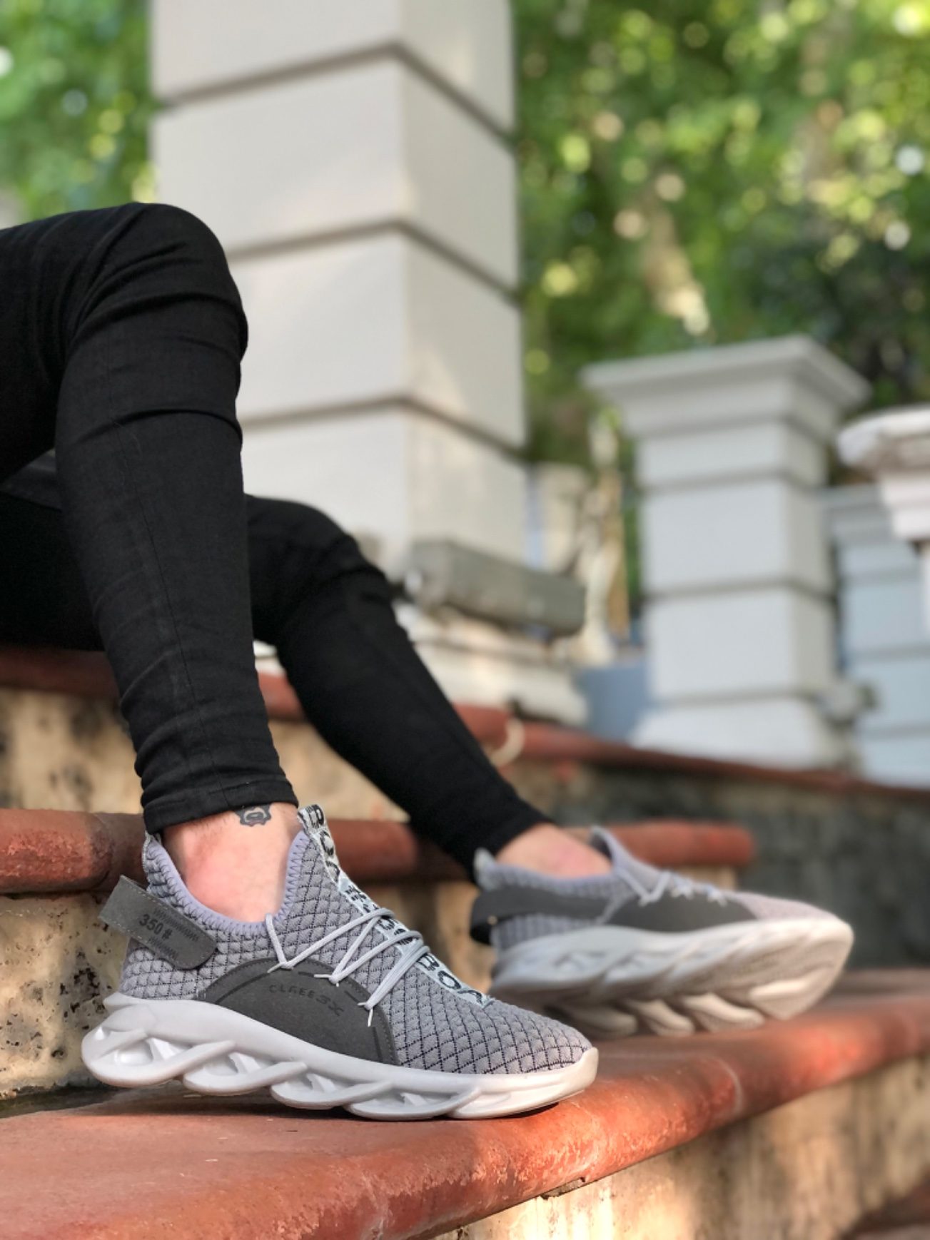 Lisinya946 Yüksek Taban Tarz Sneakers Cırt Detaylı Gri Erkek Spor Ayakkabısı