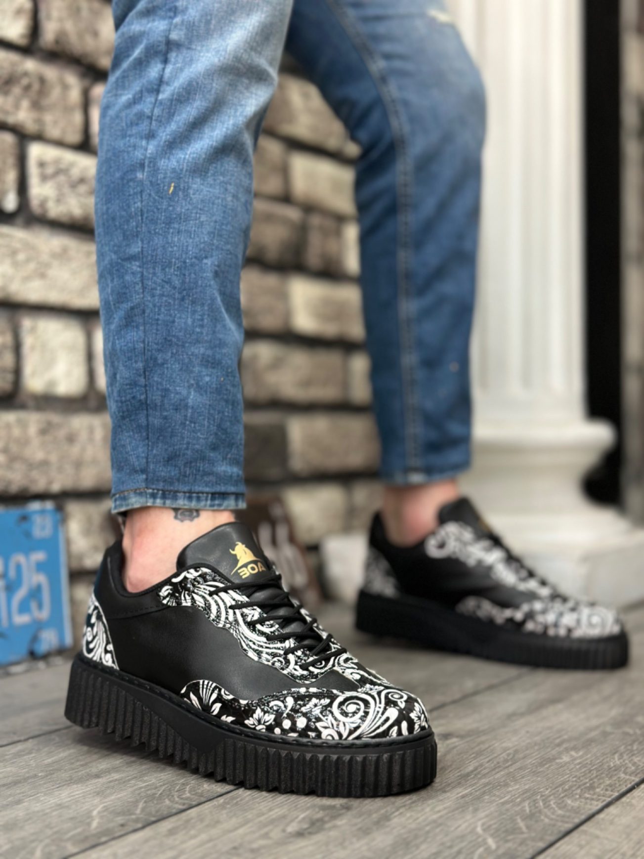 Lisinya946  Gotik Desenli Siyah Yüksek Taban Erkek Günlük Ayakkabı