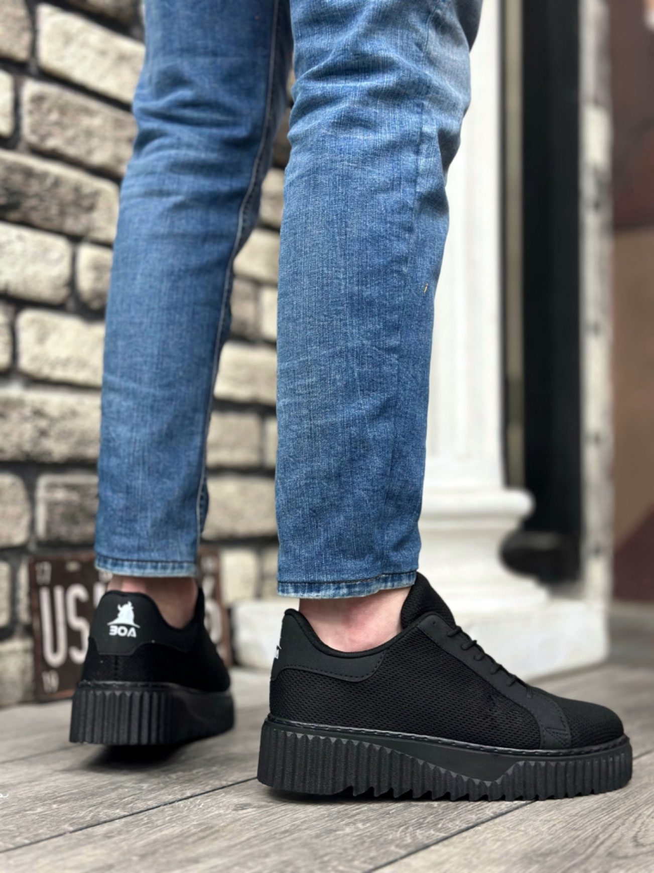 Lisinya946  Yüksek Siyah Taban Triko Siyah Erkek Ayakkabı