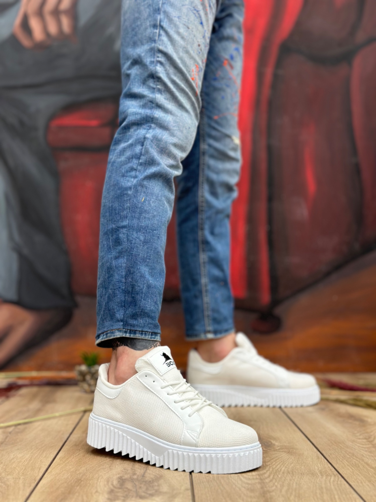 Lisinya946  Yüksek Taban Triko Beyaz Erkek Ayakkabı