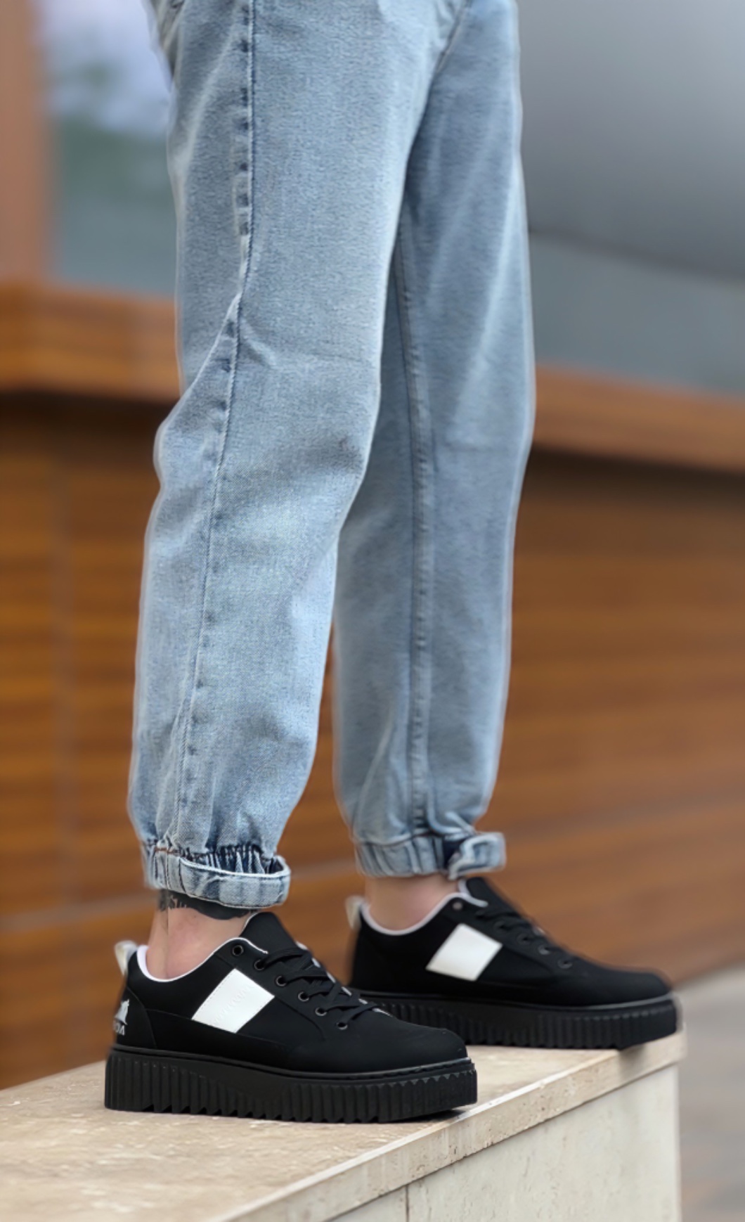 Lisinya946  Yüksek Siyah Taban Beyaz Detaylı Bağcıklı Erkek Ayakkabı