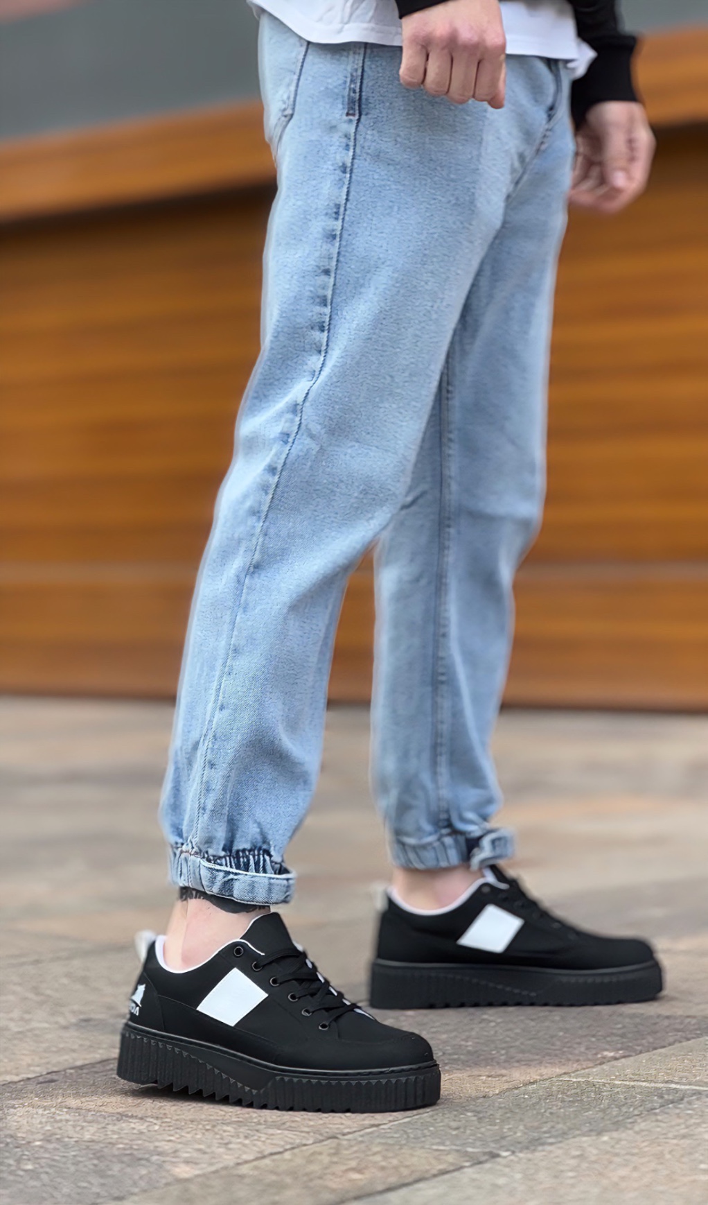 Lisinya946  Yüksek Siyah Taban Beyaz Detaylı Bağcıklı Erkek Ayakkabı