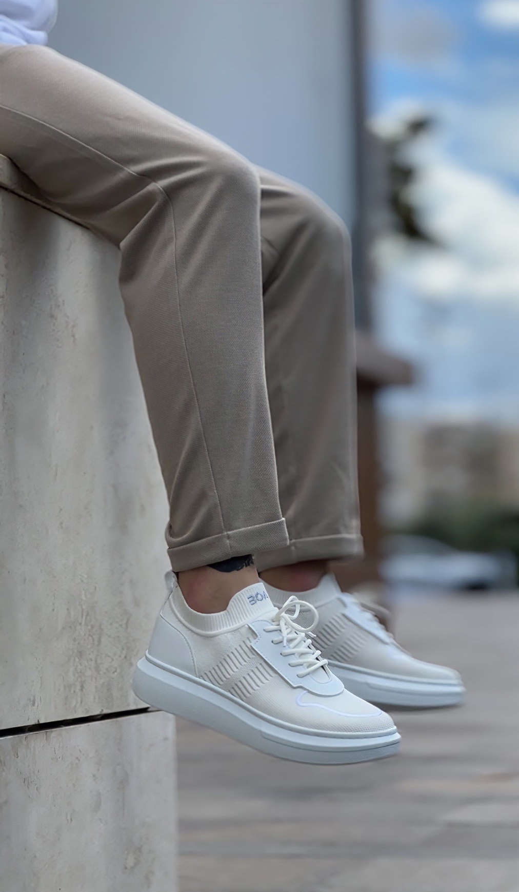 Lisinya946 Özel Örme Triko Tarz Beyaz Renk Spor Ayakkabı