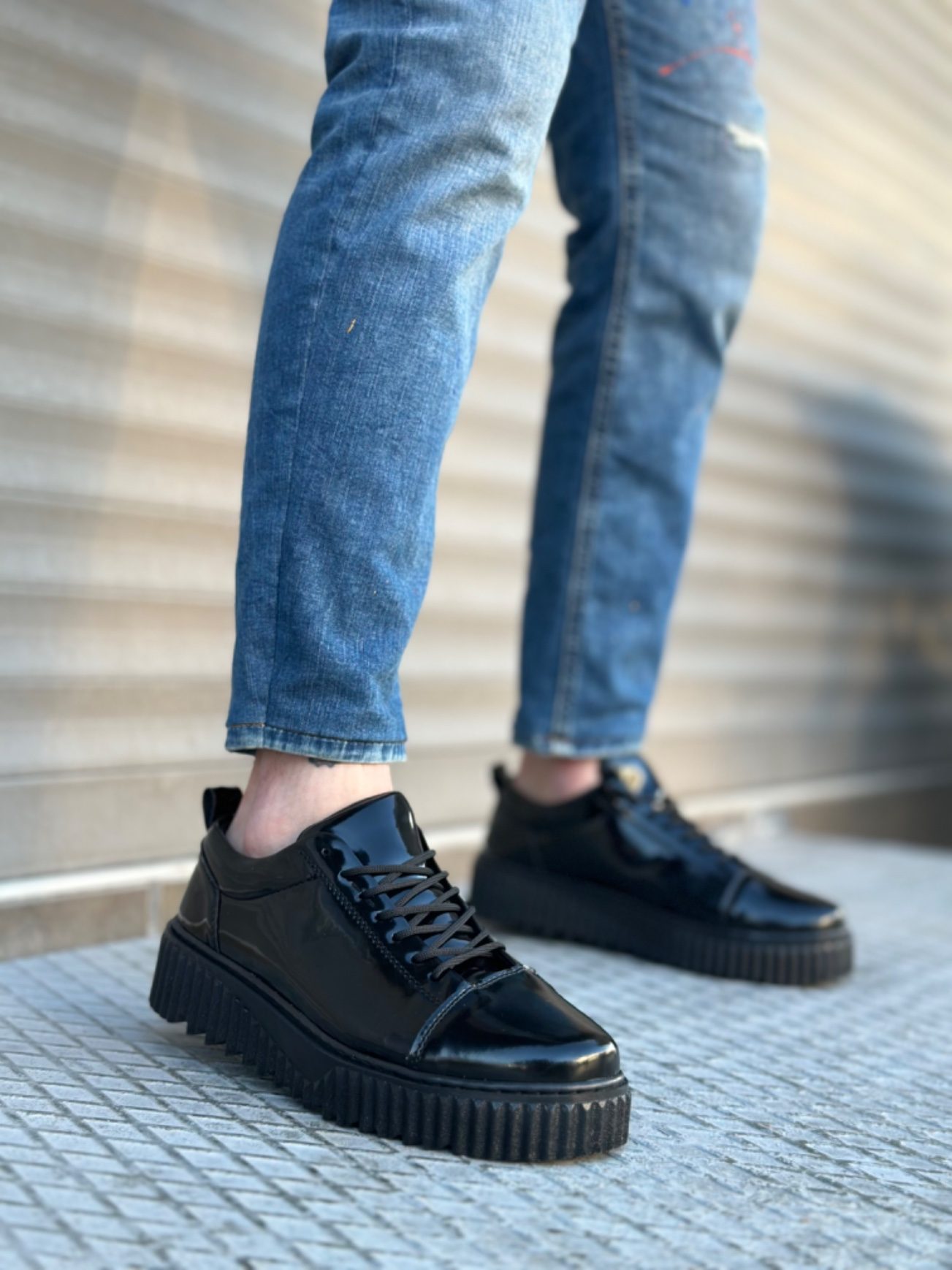 Lisinya946  Yüksek Taban Rugan Siyah Bağcıklı Erkek Ayakkabı