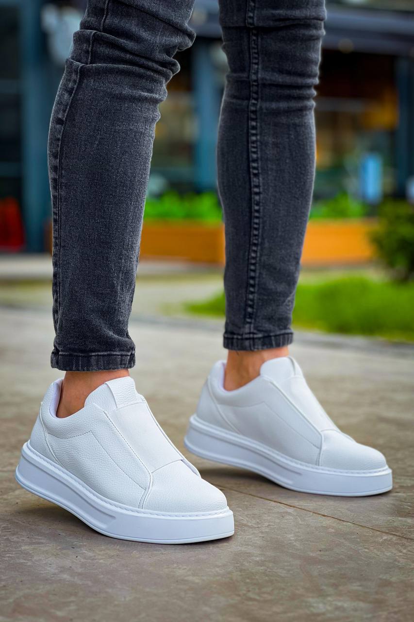 Lisinya946 Beyaz Yüksek Taban Tek Bant Bağcıksız Günlük Erkek Ayakkabı