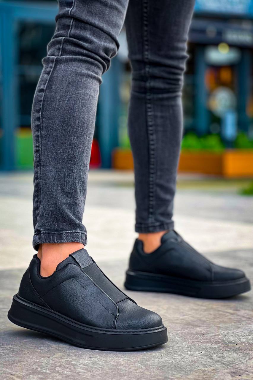 Lisinya946 Siyah Siyah Yüksek Taban Tek Bant Bağcıksız Günlük Erkek Ayakkabı