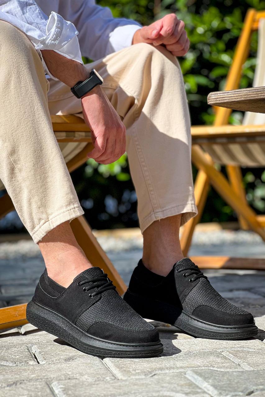 Lisinya946 Bağcıklı  Kömür Deri Tozu Siyah Taban Günlük Erkek Ayakkabı