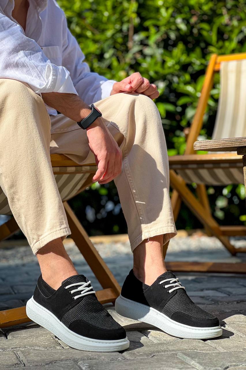 Lisinya946 Bağcıklı  Siyah Deri Tozu Beyaz Taban Günlük Erkek Ayakkabı