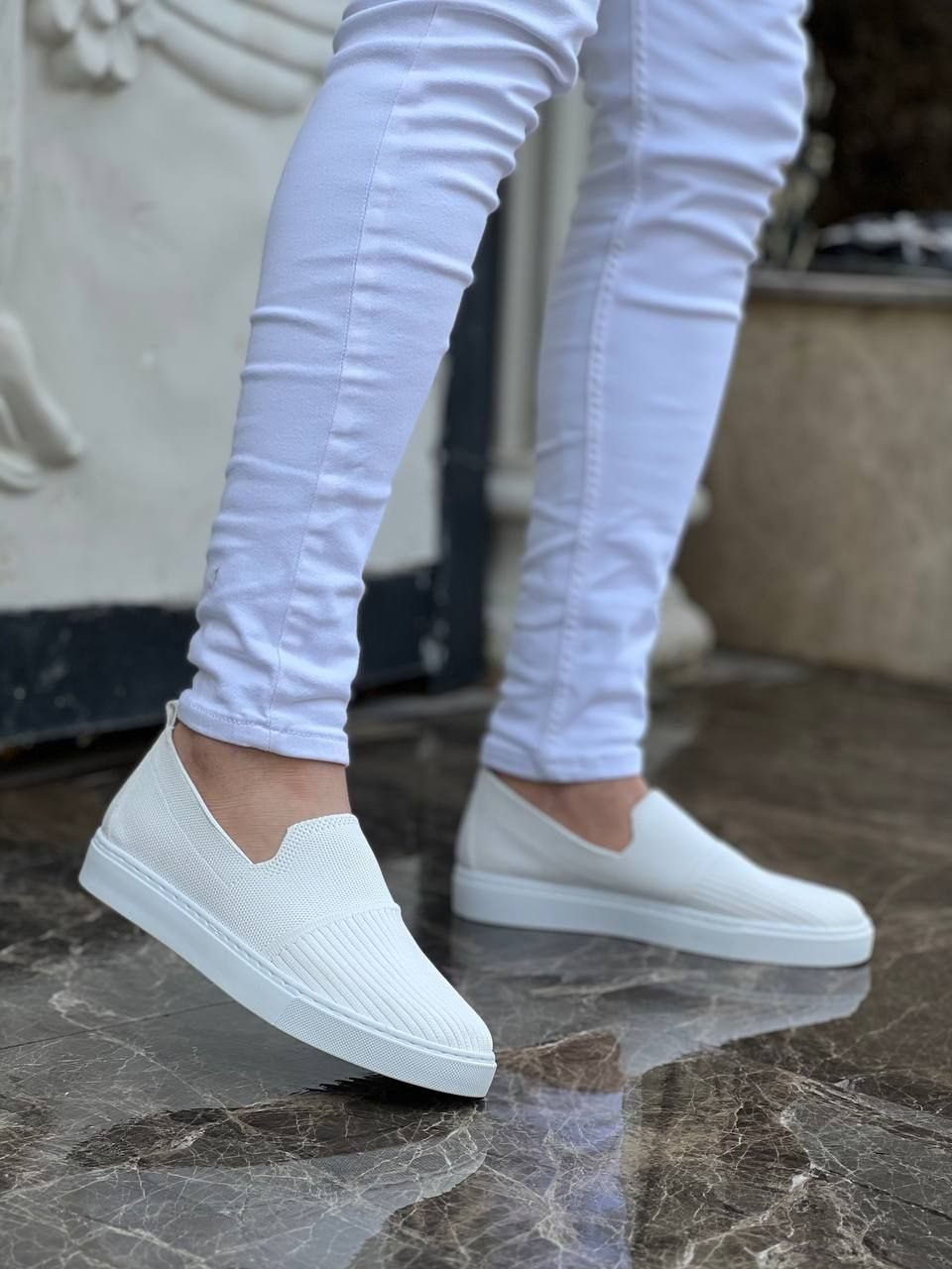Lisinya946 Beyaz Triko Yüksek Taban Bağcıklı Günlük Erkek Ayakkabı
