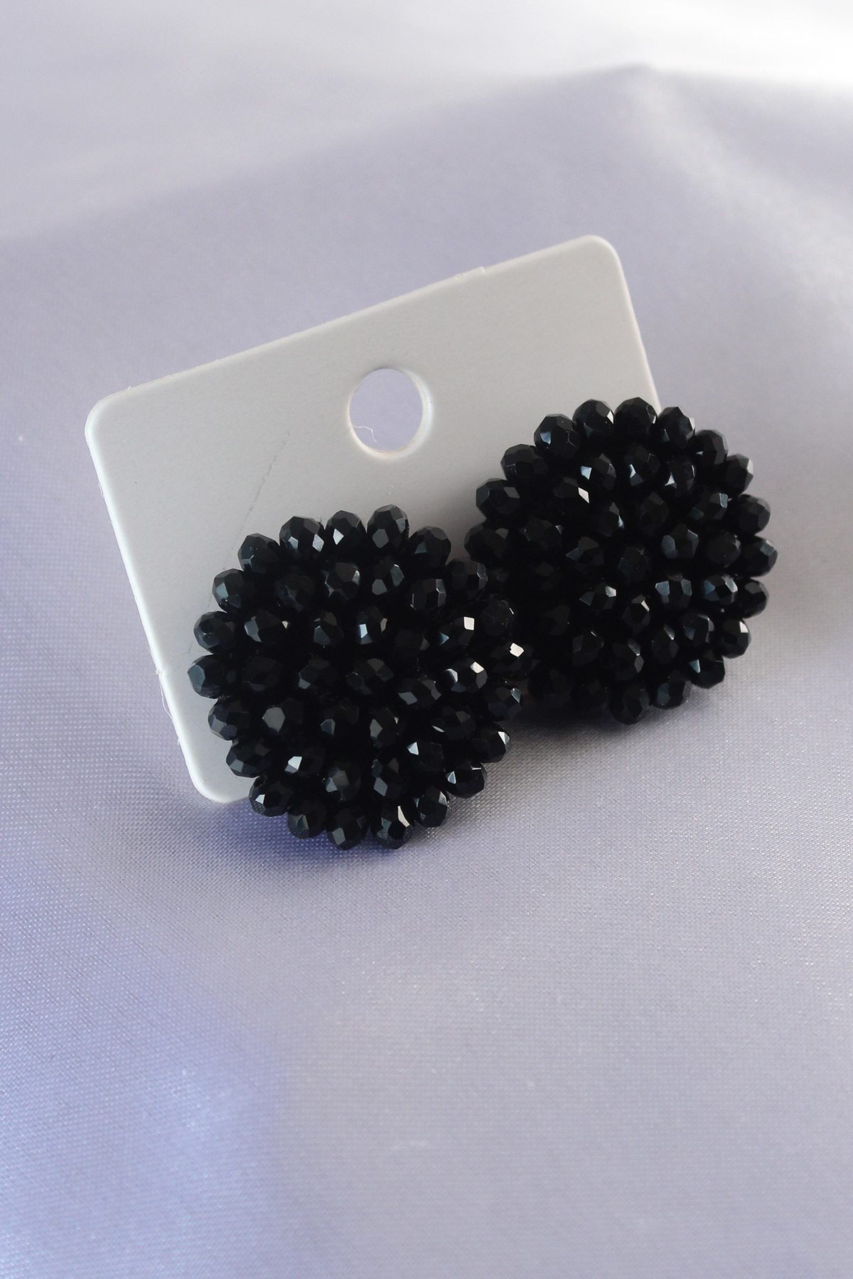 Lisinya943  Siyah Kristal Taş Örme Düğme Model Kadın Küpe