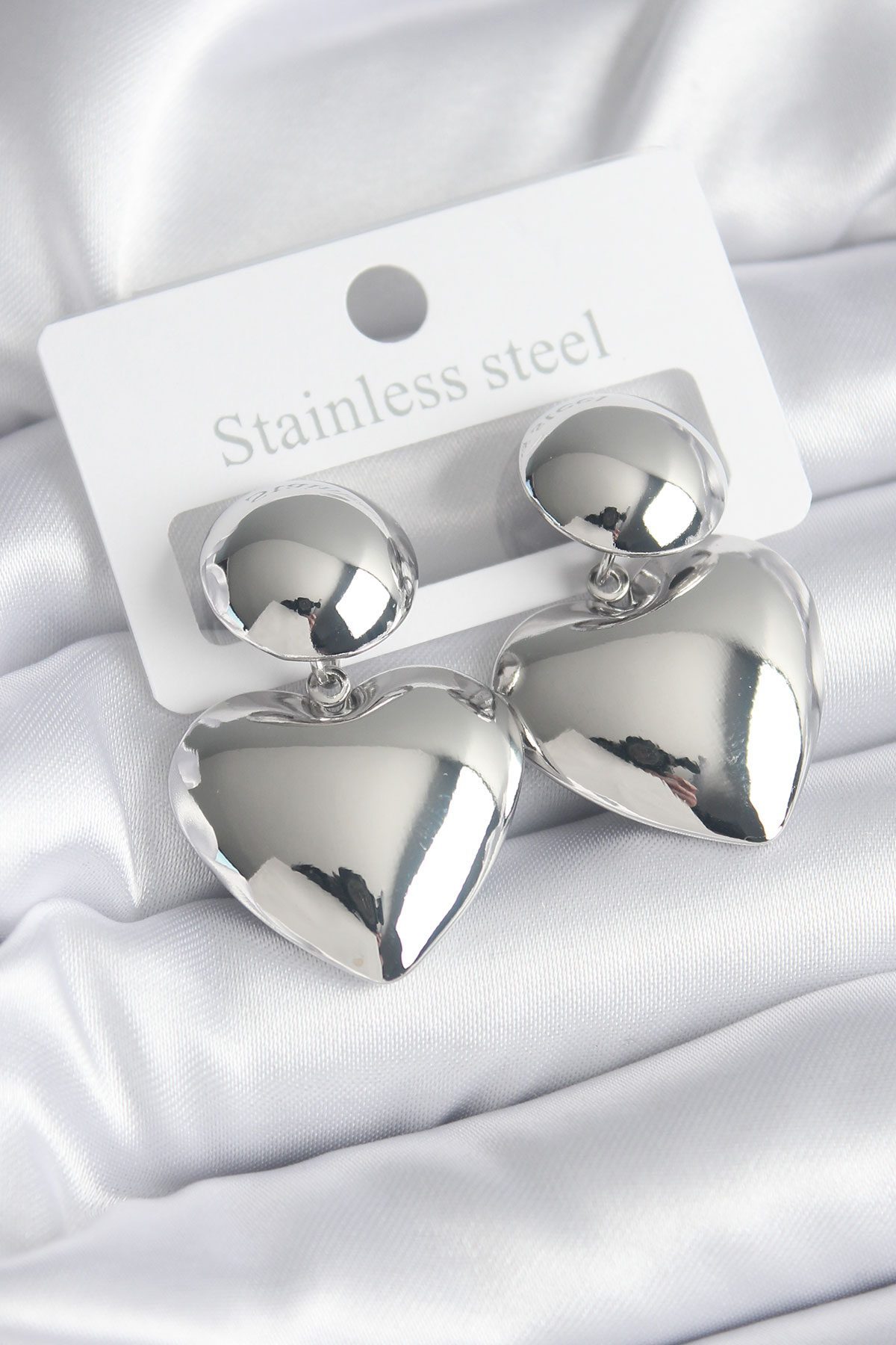 Lisinya943  316L Çelik Gümüş Renk Kalp Model Kadın Küpe