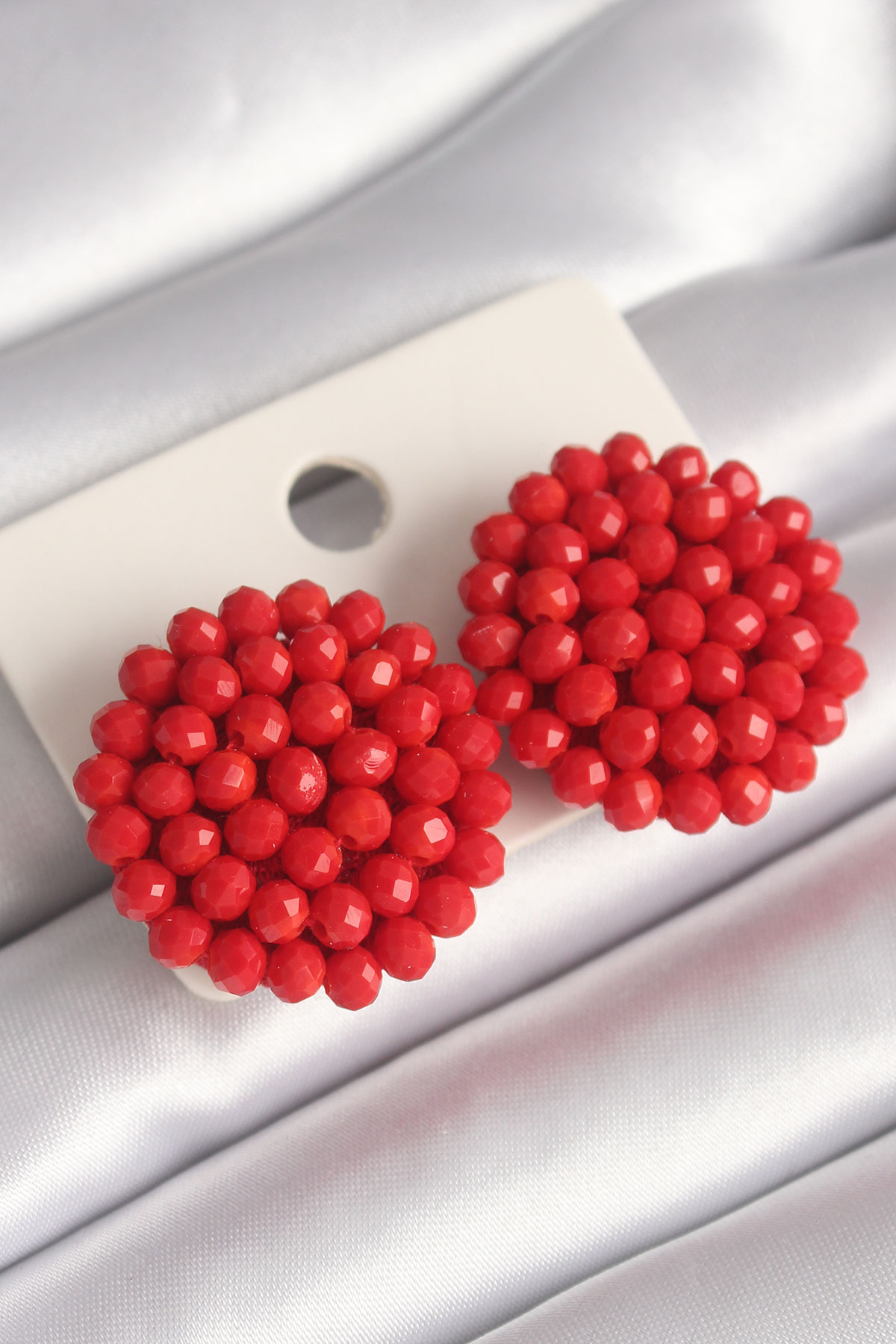 Lisinya943  Kırmızı Renk Kristal Düğme Model Kadın Küpe