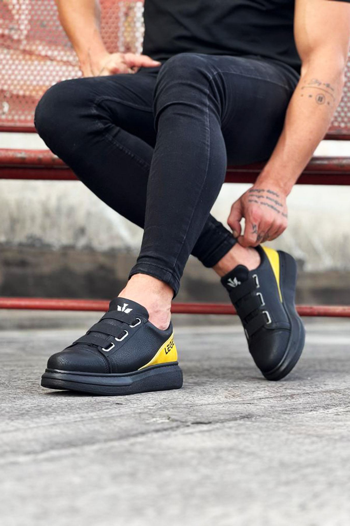 Lisinya943 3 Bant Legend Kömür Sarı Kalın Taban Casual Erkek Ayakkabı