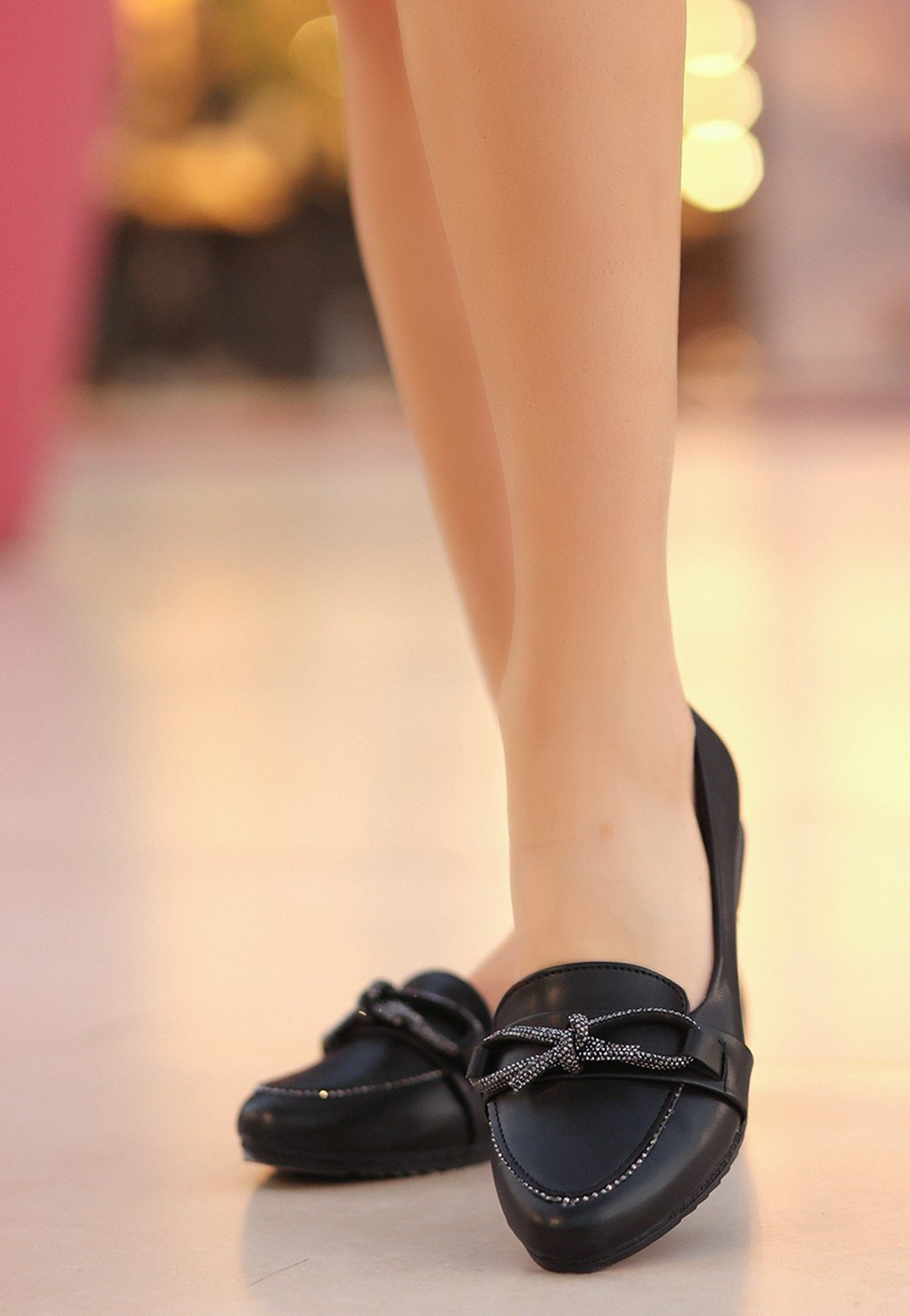 Lisinya943 Siyah Cilt Babet Ayakkabı