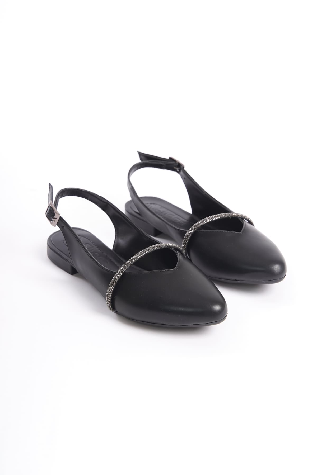 Lisinya948  Tokalı Ortopedik Rahat Taban Taş Detaylı Kadın Babet Ayakkabı ST Siyah