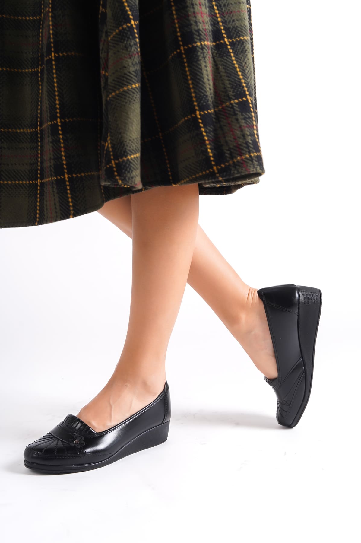 Lisinya948  Ortopedik Rahat Taban Kurdele Detaylı Klasik Babet Anne Ayakkabısı ST Siyah